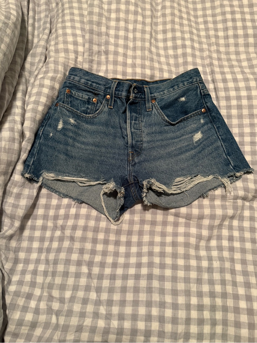 Levi's 501 Distressed Blue Denim Cutoff Shorts